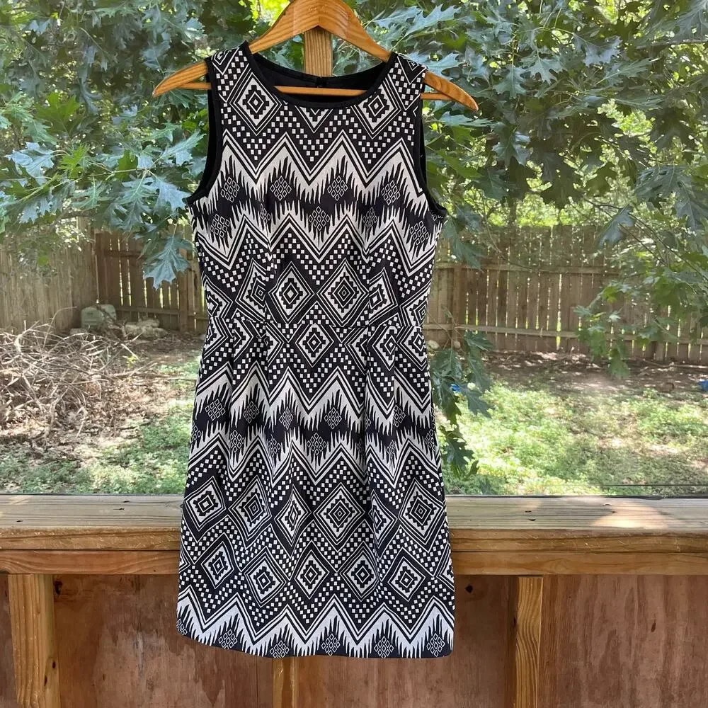 J.Crew Women's Black & White Printed Sleeveless Sheath Dress Size 0